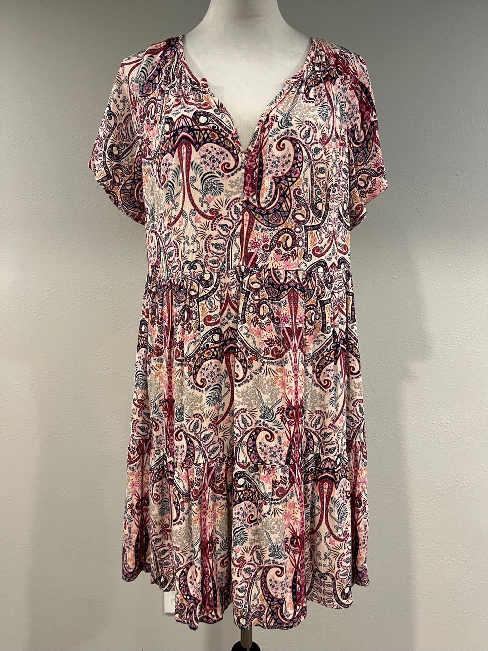 Knox Rose Bohemian Paisley Short Sleeve mini Dress size small